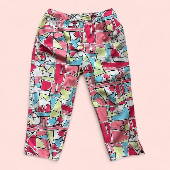 Vintage Y2K Talbots Woman Cropped Pants – Size 14W | Bold Geometric Print Capri - Picture 1 of 8